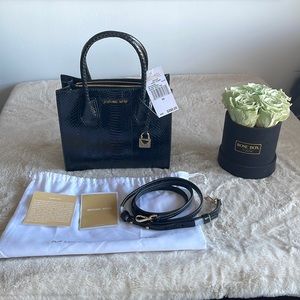 Michael Michael Kors Mercer Medium Black Snakeskin Crossbody Bag